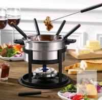 Starfrit 3-in-1 Fondue Set, 12-Piece, Stainless Steel Pot, Ceramic Bowl, Adjustable Safety Burner