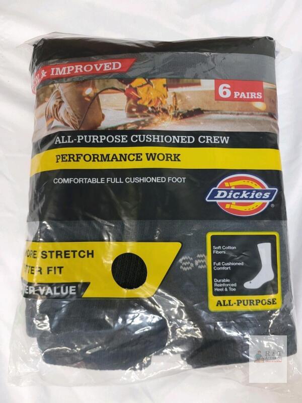 New - 6-Pair Dickies Men's Cotton blend cushioned work crew socks . Men's shoe size 6 - 12