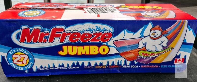 BB Sept 27 Mr. Freeze Jumbo 27-Pack Freeze Pops, Assorted Flavors, 150 mL Each,