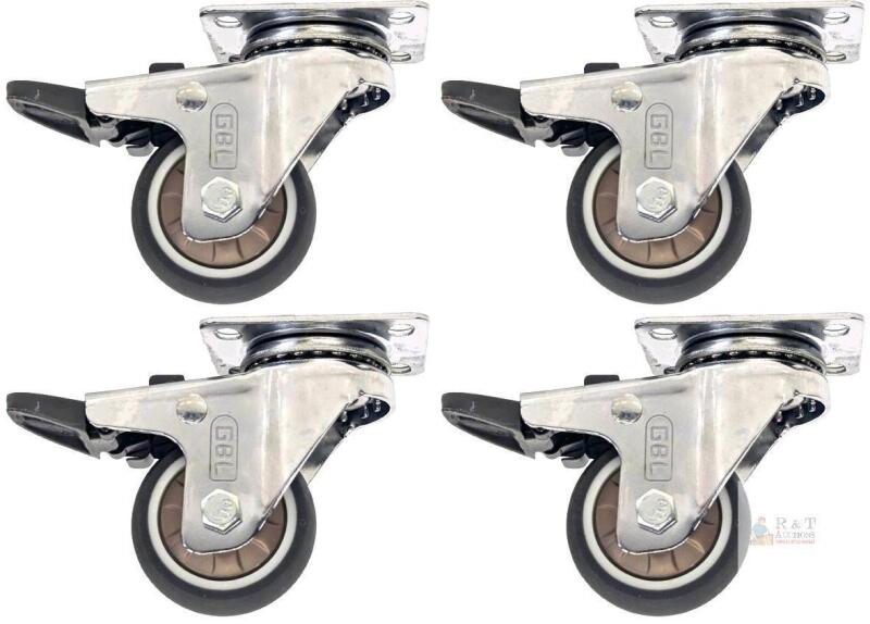 New GBL TPR-50mm Swivel Caster Wheels with Dual Locking Brake, Set of 4, 2" (50mm), 110 lbs Each - Model TPR-50mm