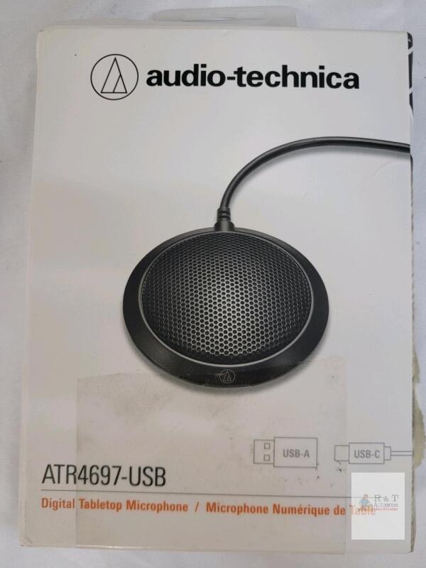 New , Open Box - Audio-Technica ATR4697-USB Omnidirectional Condenser Boundary Microphone . Some bend damage to box