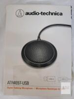 New , Open Box - Audio-Technica ATR4697-USB Omnidirectional Condenser Boundary Microphone . Some bend damage to box
