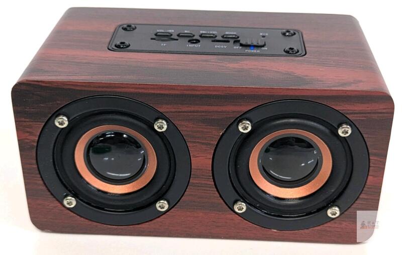 As-New Wireless Bluetooth Retro Wood Grain Stereo l, Deep Bass, Portable Speaker - Needs Micro USB Charging Cable (Not Included)