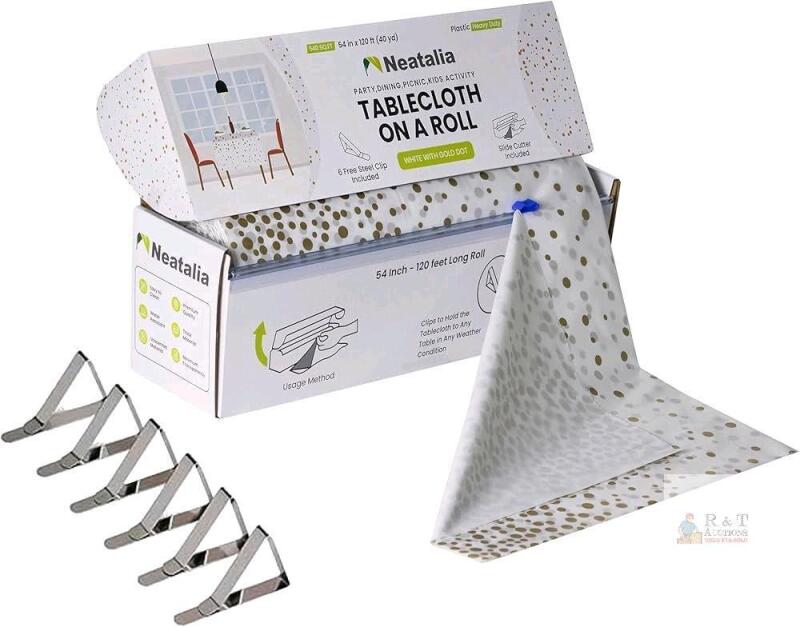 New Neatalia White Gold Plastic Tablecloth Roll 54inX120ft
