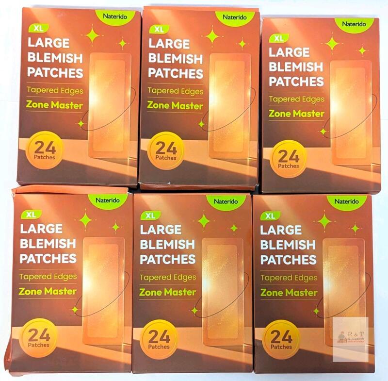 6 New Packs of 24 Naterido XL Large Blemish Patches, Hydrocolloid With Salicylic Acid & Tea Tree Oil [exp 2028-06-13]