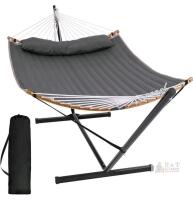 New - SUNCREAT Portable Hammock with Stand Included, Double Hammock with Curved Spreader Bar, Dark Gray