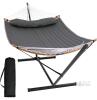 New - SUNCREAT Portable Hammock with Stand Included, Double Hammock with Curved Spreader Bar, Dark Gray