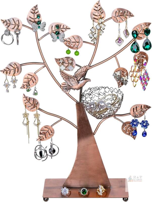 New MyGift Jewelry Tree Bronze Bird Nest 48 Pair Earrings Holder, Bracelets/Necklace Organizer Stand
