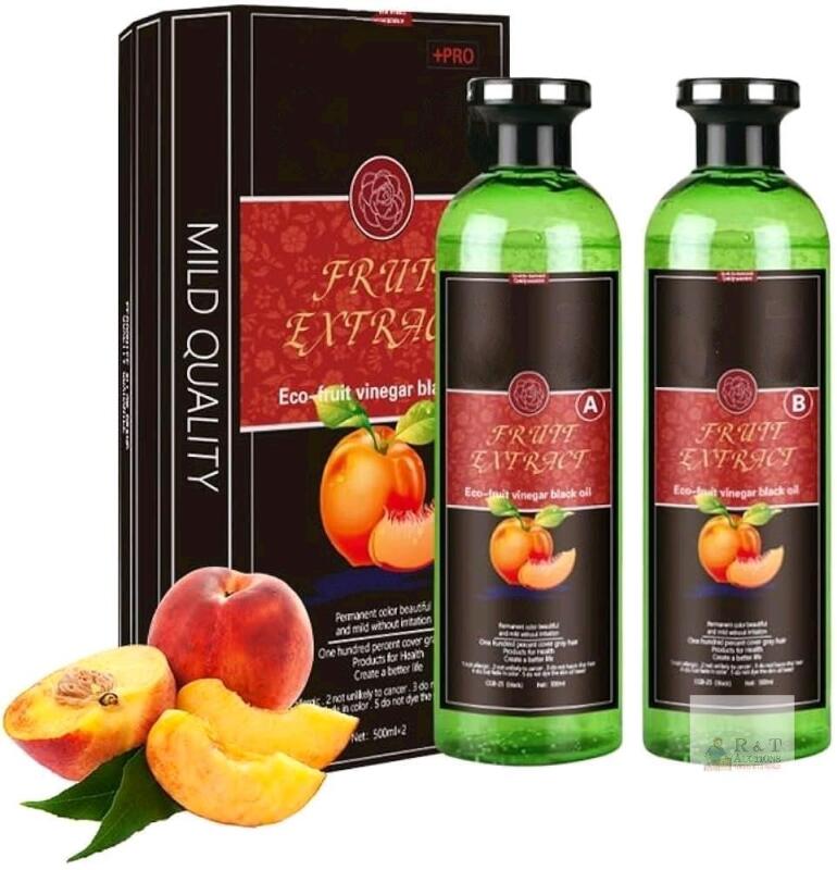 New Fruit Vinegar Permanent Hair Color, All Natural Black Hair Color, 100% Grey Coverage (500ml x 2) (BLACK, 500ML) [exp 2028]