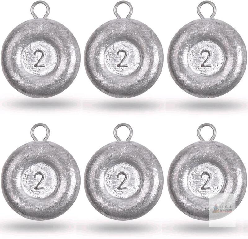 New 2oz - 6pc Disc Sinkers, Fishing Weights, Flat Coin Sinkers Fishing Tackle - 2oz Each