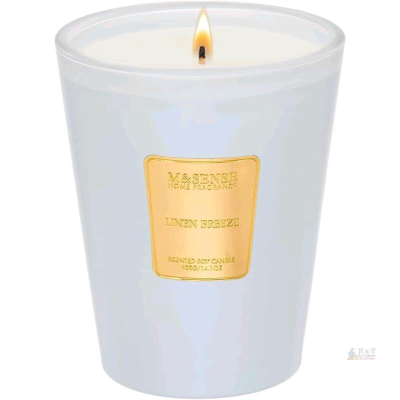 New M&Sense Linen Breeze Scented Natural Soy Wax Candle, 14.1oz 60 Hours Long Lasting Slow Burning Candles for Home Decor, Aromatherapy Candle for Stress Relief