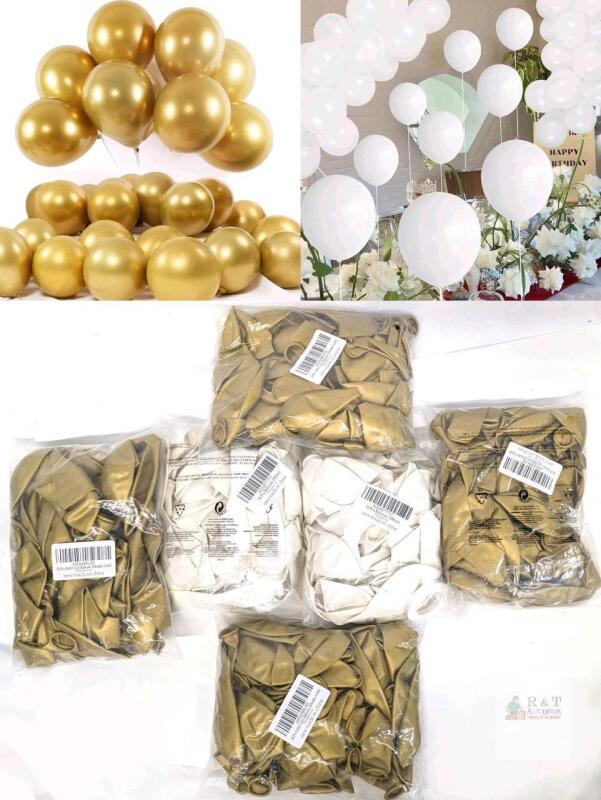 300 New 12" Gold / White Balloons, 50 Per Pack, 7 Packs, For Birthdays, Graduation, Weddings, Baby Showers, Celebrations + More