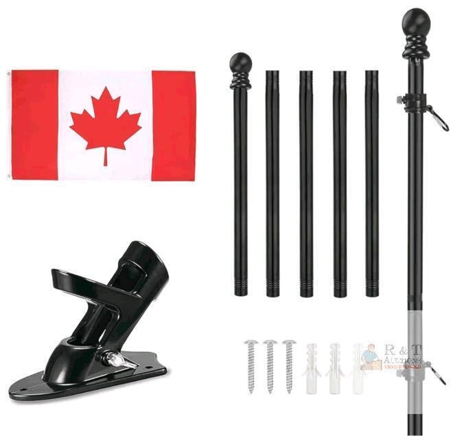 New TTFP Flag Pole Outdoor, 6.4 ft Canadian Flag Pole with Holder Bracket and 3' X 5' Canada Flag (Black)<br/>