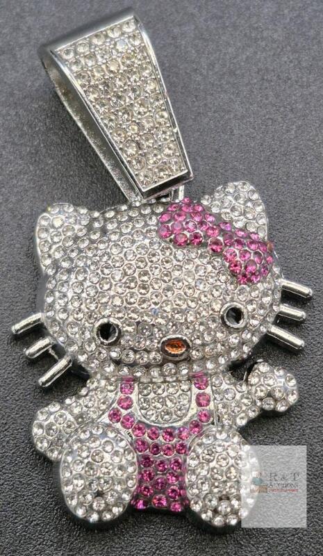 NEW Hello Kitty Rhinestone Pendant Silver-Tone Large Bail Pink & Clear Crystals Charm 2.5" x 1.5"