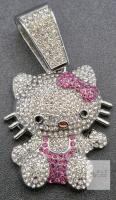 NEW Hello Kitty Rhinestone Pendant Silver-Tone Large Bail Pink & Clear Crystals Charm 2.5" x 1.5"