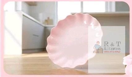 NEW 12-Piece Pink Scalloped Melamine Dessert/Salad Plates, 7.5" Diameter, Glossy Finish