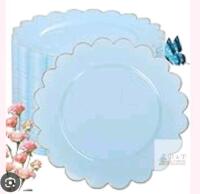 NEW 100 Pieces Blue Scalloped Melamine Dessert/Salad Plates, 7.5" Diameter, Glossy Finish