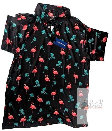 New Size XXL Men's UideaZone Cool Flamingo & Palm Trees Polo / Golf Shirt, Super Soft & Stretchy