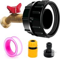 New 275-330 Gallon IBC Tote Tank Adapter 2.44" Fine Thread Leakproof Brass Hose Faucet Water Shut Off Valve Kit for Garden Hose Connector