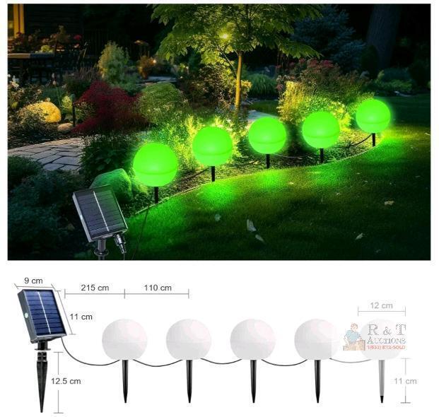 New - Mexllex 5-Pack LED Solar Globe Stake Lights, RGB Changing Colors, Outdoor Garden Pathway Decor