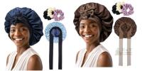 2 New AWAYTR 2 Layered Satin Bonnet for Women Tie Band Hair Bonnet for Sleeping Silk Sleeping Cap with 3PCS Hair Scrunchies<br/>