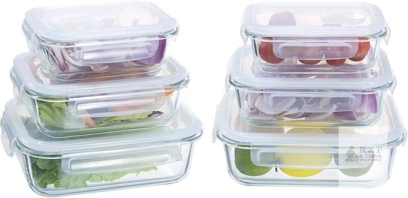 New Navaris Glass Food Storage Containers with Lids - Set of 6, Airtight & Lockable - Reusable Meal Prep Containers for Lunch, Leftovers & Picnic - Microwave, Dishwasher & Oven Ready