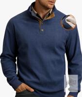 New - VOGstart Mens Sz. Large Corduroy Fleece-Lined Sweatshirts Winter Heavyweight Casual Fashion Button Pullover - Blue