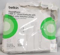 as new Belkin SoundForm USB-C Wired Earbuds G3H0002 V2 with Adjustable Volume Limiter, Built-in Microphone, and IPX5 Water Resistance