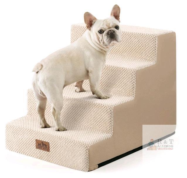 New - COZY KISS Dog Stairs for Small Dogs, 4 Tier Wider Pet Stairs for Couch and Beds, 17.7" H Non-Slip Dog Steps for Old Cats, Puppy, Small Medium Dogs, 17.7x23.6x17.7 inch, Beige