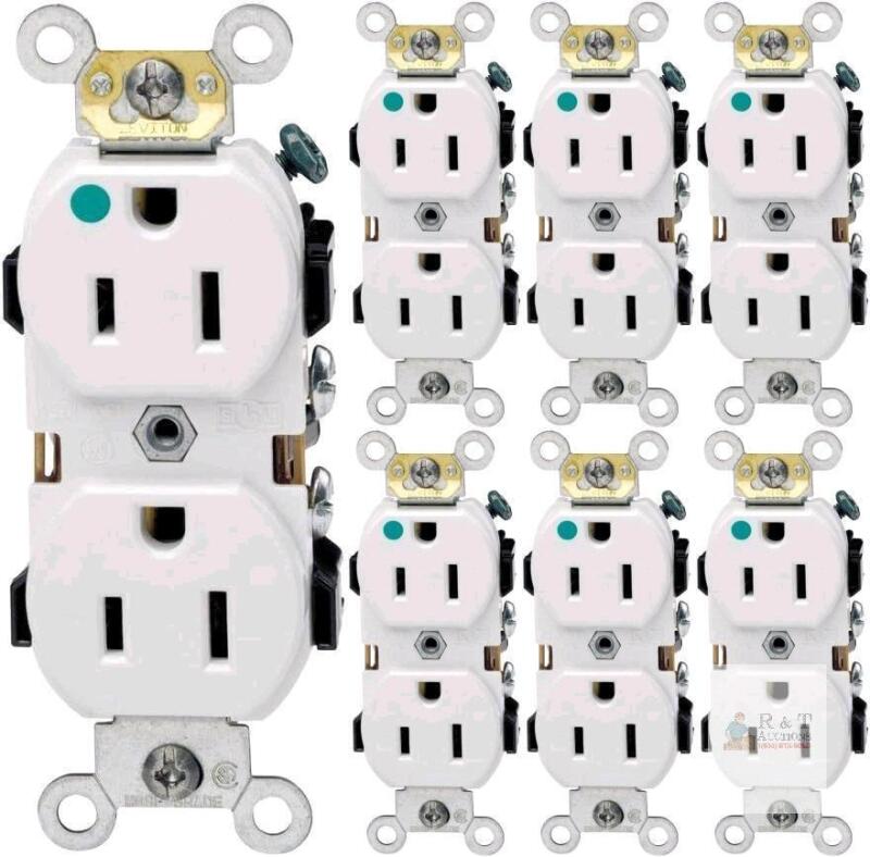 7 New Leviton 8200-OHW Hospital Grade Duplex Receptacle, 15A 125V, White, Self-Grounding, 4" Long