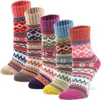New 5-Pack Size 5-9 Women's YZKKE Retro Nordic Soft Warm Thick Cold Knit Crew Socks, Multicolor