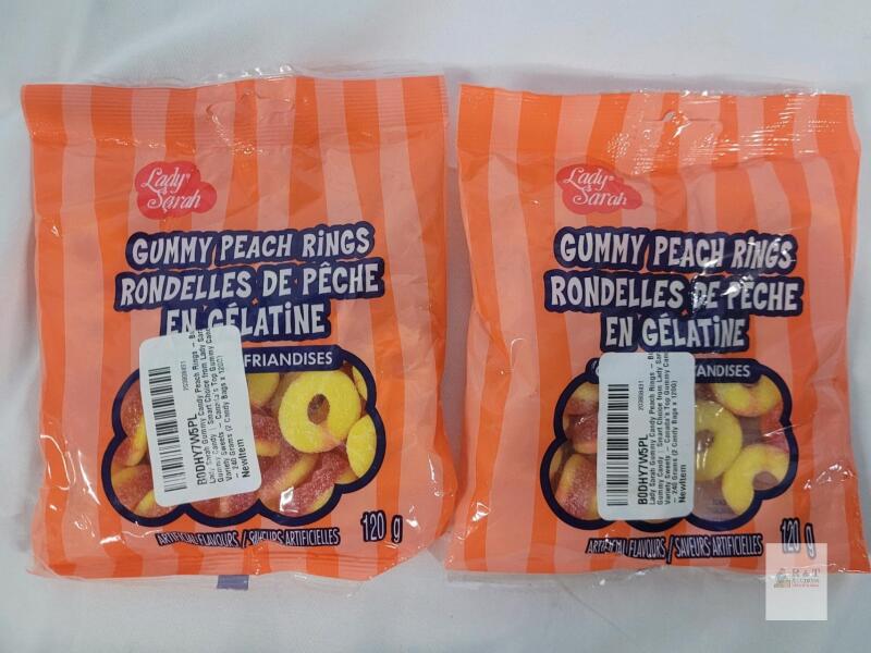 Lady Sarah Gummy Peach Rings, 4.2 oz (120 g) Package, Distributed by Marques MDR Brands