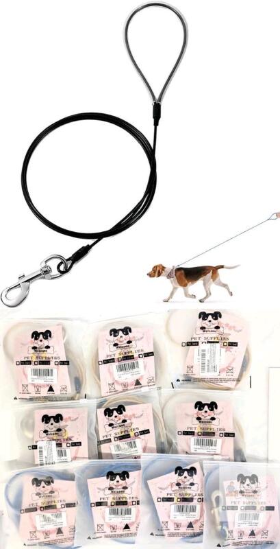 10 New DDSColour Chew-Proof Braided 5-6ft Dog Leashes, Assorted Colours, Coated Metal Cable, Great For Medium-Large Size Breeds & Teething Puppies (Blue & Khaki)