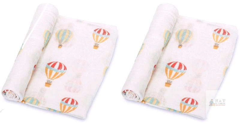 2 New LollyBanks Muslin Swaddle Blanket | 100% Cotton | Multipurpose Newborn and Infant Blanket | Large 47 x 47 inches | Light Weight and Breathable | Hot Air Balloons Prints