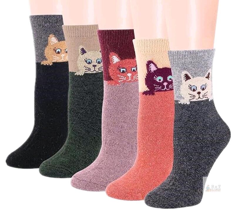 New Size 5-9 Women's Soft Warm Cute Peeking Cat Wool-Blend Socks