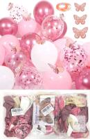 3 New Packs of 30 Pink 12" Confetti Balloons and Butterfly Stickers, White and Metallic Pink Balloons with 12 PCS Rose Gold Butterfly Stickers for Wedding, Birthday, Party Decorations