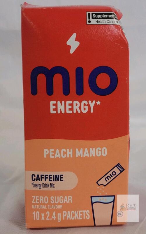 BB JAN 28 Mio Energy Peach Mango Caffeinated Drink Mix, Zero Sugar, 10 x 2.4g Sticks, UPC 068100905060