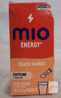 BB JAN 28 Mio Energy Peach Mango Caffeinated Drink Mix, Zero Sugar, 10 x 2.4g Sticks, UPC 068100905060
