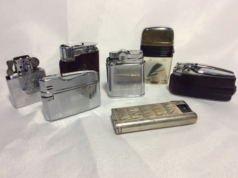 7 Vintage Lighters Ronson Polly-Gaz Zippo PAC Soripto