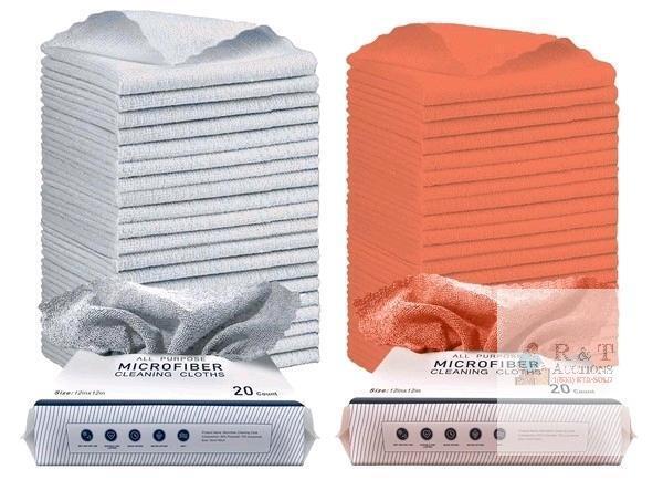 New MRD'S HOME 12" x 12" Microfiber Cleaning Cloth in Bag, 40 Pack Multi-Purpose Reusable Cleaning Wipes Rags, Lint Free, Scratch & Streak-Free, Orange/Grey