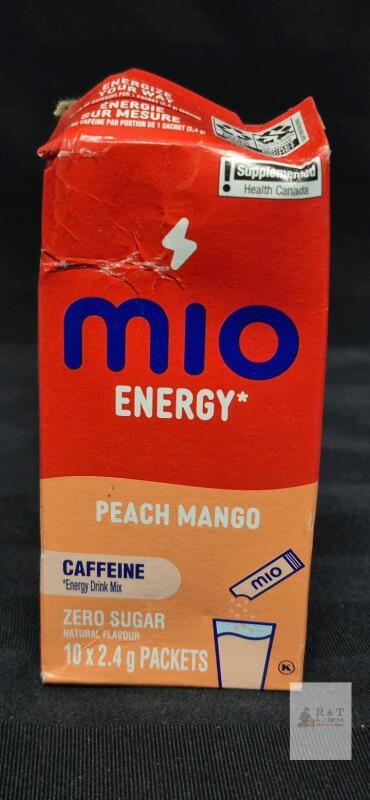 MiO Energy Peach Mango Drink Mix, 10 Packets, 81mg Caffeine, Zero Sugar, 2028 Expiry