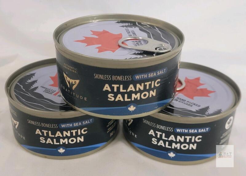 3 Gratitude Seafood Atlantic Salmon 150g Skinless Boneless With Sea Salt, Canada, Pull-Tab, 2030 Expiry