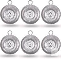 New 2oz - 6pc Disc Sinkers, Fishing Weights, Flat Coin Sinkers Fishing Tackle - 2oz Each