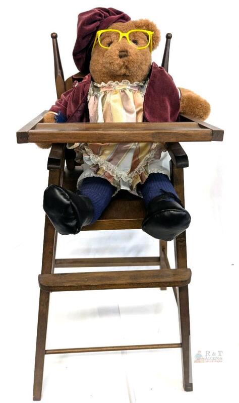Vintage 1987 Applause ELOISE Limited Edition Teddy Bear in 28.5" Doll-Sized Wooden High Chair