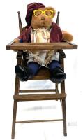 Vintage 1987 Applause ELOISE Limited Edition Teddy Bear in 28.5" Doll-Sized Wooden High Chair