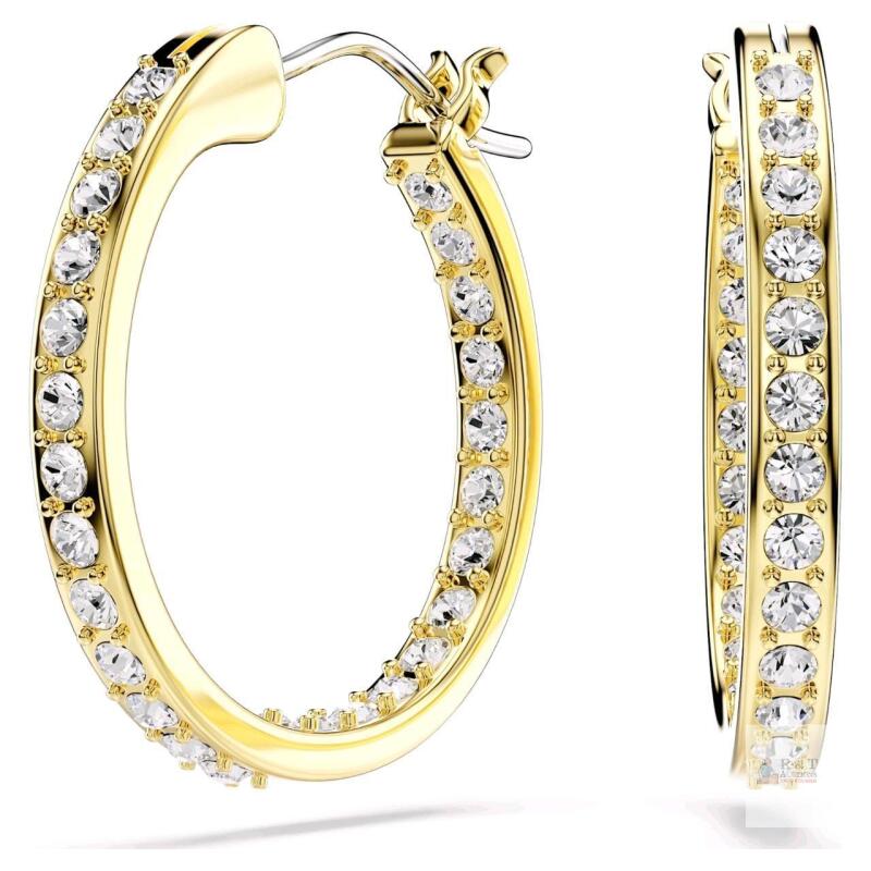 New SWAROVSKI Sommerset Hoop Earrings Small, White, 18k Gold Finish, 5735020