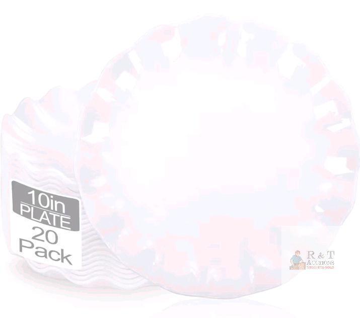 20 New White Plastic Plates Reusable 10 Inch - Unbreakable Plastic Dessert Plates - Scalloped Cake Plate for Weddings Camping Party Outdoor Picnics Dishwasher Safe BPA Free