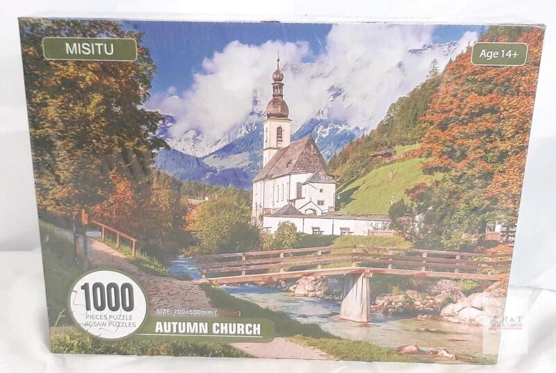 NEW MISITU 1000 Piece Jigsaw Puzzle - Autumn Church, 27.56"x19.69" (700x500mm), Sealed, 14+