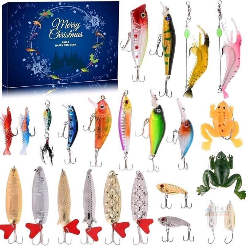 New Fishing Lure Countdown Advent Calendar, 24 Real Fishing Lures, 1 Per Day (Colours & Varieties May Vary)