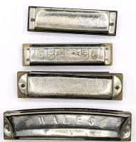 4 Vintage Harmonicas: M. Hohner Germany & Wales.